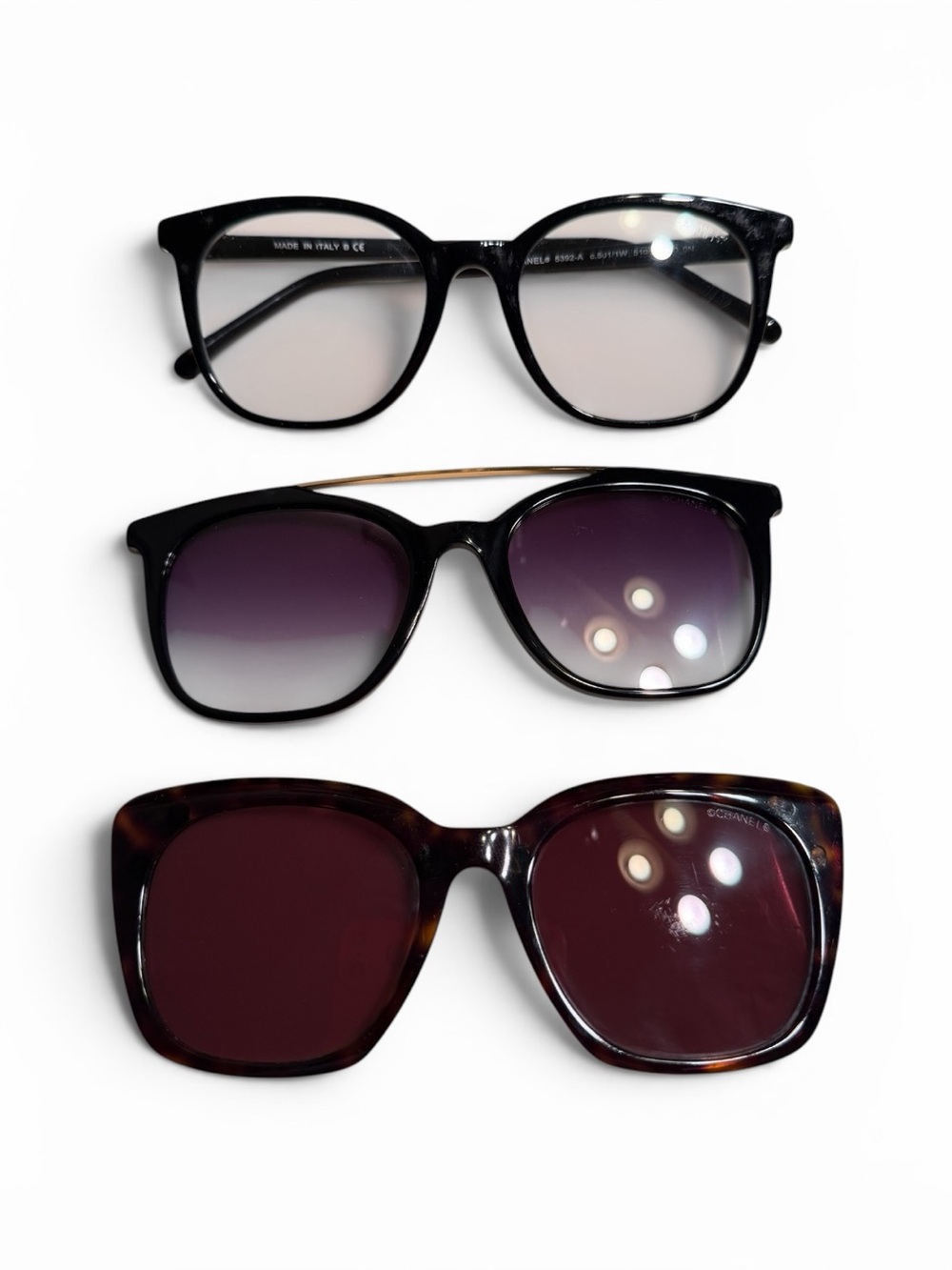 CHANEL RARE 3 In One CC Clip-On Sunglasses Set